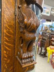 Stunning Antique Oak China Cabinet W/Griffins, Beautiful Wood Grain, Light Added