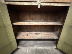 Primitive Jelly Cabinet / Cupboard 44″ x 47.5″ Original Grey/Green Paint