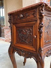 Antique French Nightstand Cabinet Marble Top Louis XV Carved Walnut c1890