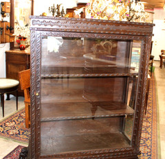 French Antique Carved Mahogany Display Cabinet | Glass Door & Carved Base