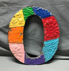 Decorative Salvaged Tin Ceiling 16″ Patchwork Mix Color Metal Letter O 1790-24B