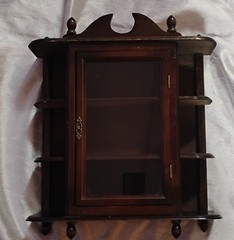 Vintage Curio Wood Cabinet With Glass Door Knick Knack Shelf Trinket Holder