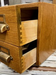 Vintage Wood Card Catalog 4 Drawer Tiger Oak Library Desk File Cabinet