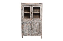 Antique Indian 1930s Teak Wood Glass Almirah – Kitchen/Bathroom Cabinet