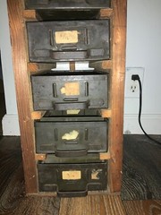 Antique wood 5 Green drawer Cabinet tool file box Vintage 18’’ tall 12’’ depth