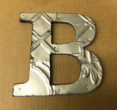 Decorative Salvaged Tin Ceiling 8″ Patchwork Shabby Silver Letter B Old 194-26B
