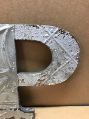 Decorative Salvaged Tin Ceiling 12″ Patchwork Silver Metal Letter P Old 620-26B