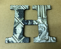 Decorative Salvaged Tin Ceiling 8″ Patchwork Shabby Silver Letter U Old 217-26B