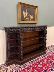 Antique French Renaissance Revival Style Carved Bookcase Bookshelf Oak c.1890s
