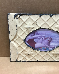 VTG Shabby 8×11 Photo 4×6 Oval Tan Tin Ceiling Picture Frame Chic Old 656-26B