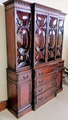 Antique Bubble Glass Mahogany Georgian Breakfront Writing Desk Cabinet Bookcase