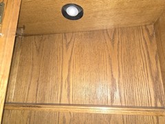 Solid Oak China Cabinet with Beveled Glass and Bronze Hardware. whit lights