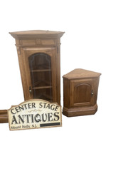 64573 PAIR Oak Corner Cabinet Curio s With 3 wood and glass shelves each