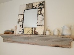 FABULOUS CHIPPY CHIC~ Antique Salvaged Ceiling TIN Metal MIRROR 19.5×22.5 UPCYCL