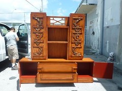 SIGNED JAMES MONT COROMANDEL RED CABINET W GOLD GILT BAMBOO DECORATION – P