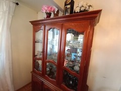 Antique Wooden China Cupboard and Wooden Table with 6 Chairs