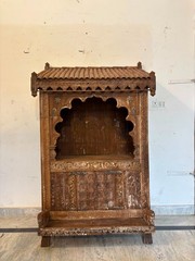Vintage Wooden Temple Cabinet | Hand Carved Indian Shrine Cabinet | Rustic Pooja