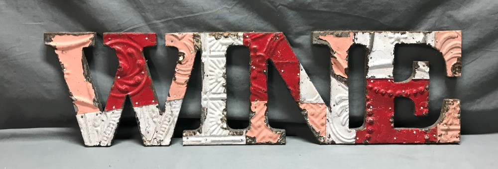 Decorative Salvaged Tin Ceiling 8×29 Patchwork Mix Color Metal WINE Sign 17-26B