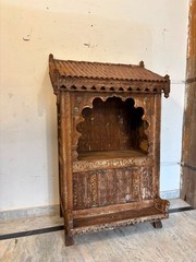 Vintage Wooden Temple Cabinet | Hand Carved Indian Shrine Cabinet | Rustic Pooja