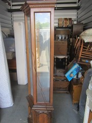 RETRO 70’S STYLE CURIO CABINET, CARVED WOOD, MIRRORED BACK