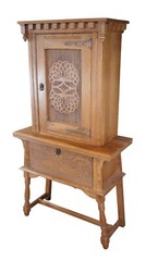 Antique Kuchins Oak Arts & Crafts Drybar Console China Cabinet Cupboard Hutch