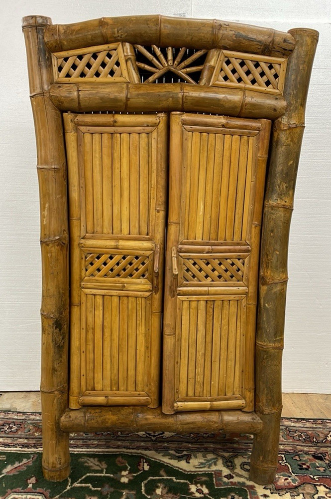 vintage handmade bamboo cabinet 72″ high Sunburst design crown