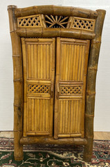 vintage handmade bamboo cabinet 72″ high Sunburst design crown