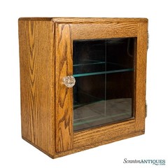 Antique Traditional Oak Doctor’s Apothecary Glass Front Cabinet