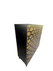 Vintage Scandinavian Linen Cabinet Black Gold Lacquer Mirror Top Attrib Bodafors