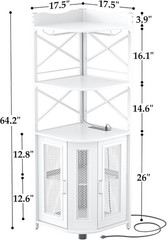 Corner Wine Cabinet Industrial with Power Outlet LED Black