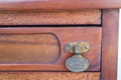 Late 19th Century Clark’s o.n.t. 2 Drawer Walnut Spool Cabinet Brass Stem Pulls