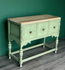 1940s Spanish Style Oak Console Cabinet, Green Console Table