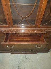 Duncan Phyfe Mahogany Glass China Cabinet with Drawers Brass Handles