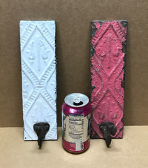 VTG Decorative Set 2 Tin Ceiling Metal Single Hook Wall Rack Plaque Old 403-26B