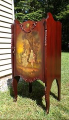 Vintage French Vernis Martin Style Hand Painted Music Cabinet Record Stand