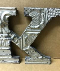 Decorative Salvaged Tin Ceiling 8″ Patchwork Shabby Silver Letter K Old 195-26B