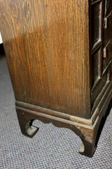 Antique Asian Wooden Apothecary Cabinet: 21 Drawers, 2-Door Cabinet, Brass Pulls
