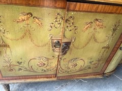 Italian Style Hand Painted with Cherubs Mahogany Cupboard Sideboard.
