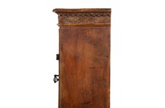 Continental Heavily Worn Carved One-Door Cupboard Cabinet of Small Size