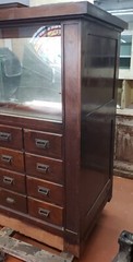 Large 1920’s Wood & Glass Apothecary Storefront Step Back Cabinet & Display Case