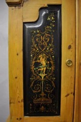 Antique Country French Neoclassical Putti Painted Pine Cupboard Cabinet Hutch