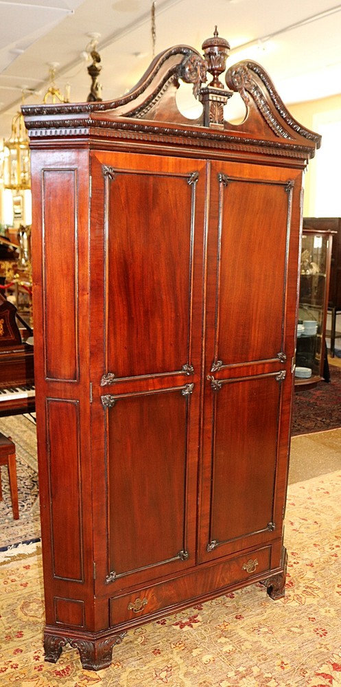 ​Mahogany Carved Georgian Style Corner Cabinet Attributed to Maitland Smith