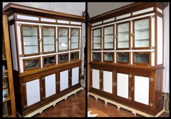 Humidor Opal Glass Tiger Oak HUMID-A-GAR Apothecary Display Cabinet GermanSilver