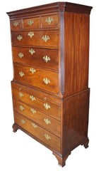 Antique American Chippendale Mahogany Chest on Chest Highboy Dresser 70″