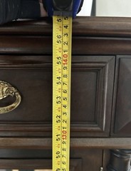Antique Brown Wood Glass Display Cabinet with Drawers, Brass Handles, 56″ Tall
