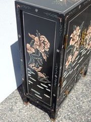 Vintage Chinese Asian Black Lacquer Chinoiserie Cabinet Side Table