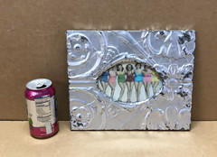 VTG Shabby 11″ Sq. Photo 4×6 Oval Silver Tin Ceiling Picture Frame Old 627-26B