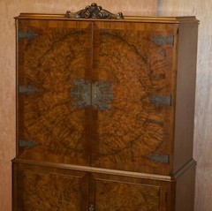 SUBLIME ART DECO DRINKS CABINET WITH EXQUISITE BURR WALNUT PANELS CABRIOLE LEGS