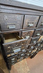35 Drawer Catalog Bin Cabinet w/ Brass Hardware 47″ x 67″ x 18″ GS00878