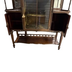 Antique Maple & Co London Inlaid Art Nouveau Display Cabinet Curved Glass c.1900